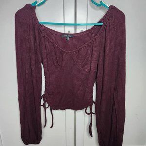 Wine Ruched Long Sleeve Top